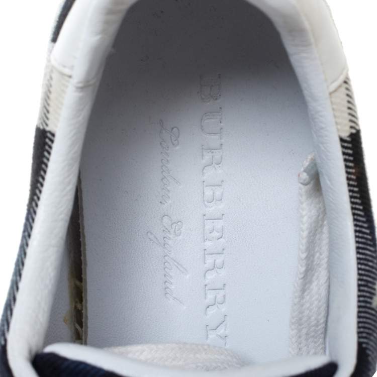 Pre Owned Burberry Blue/White Nova Check Canvas and Leather 'Westford' Lace Up Sneakers Size 36