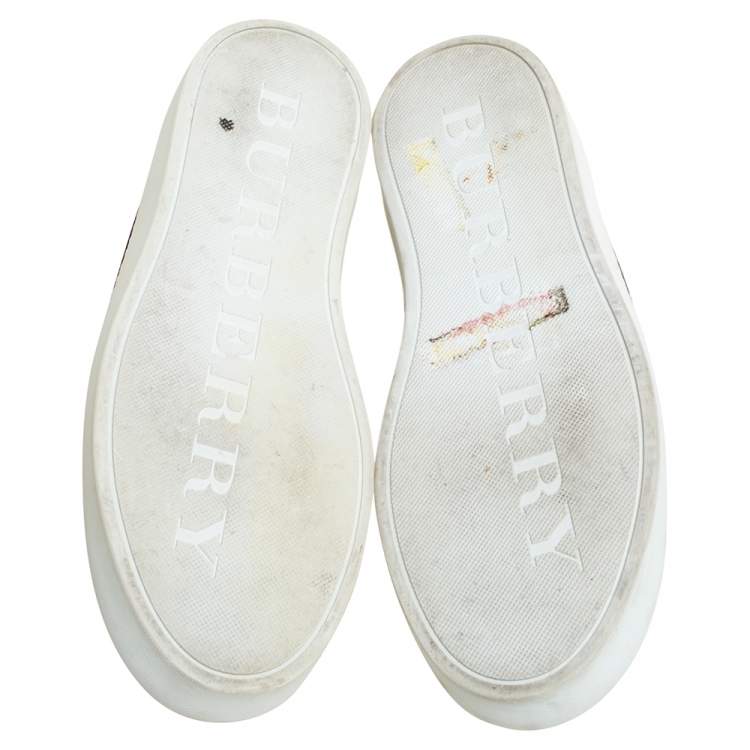 Pre Owned Burberry Blue/White Nova Check Canvas and Leather 'Westford' Lace Up Sneakers Size 36