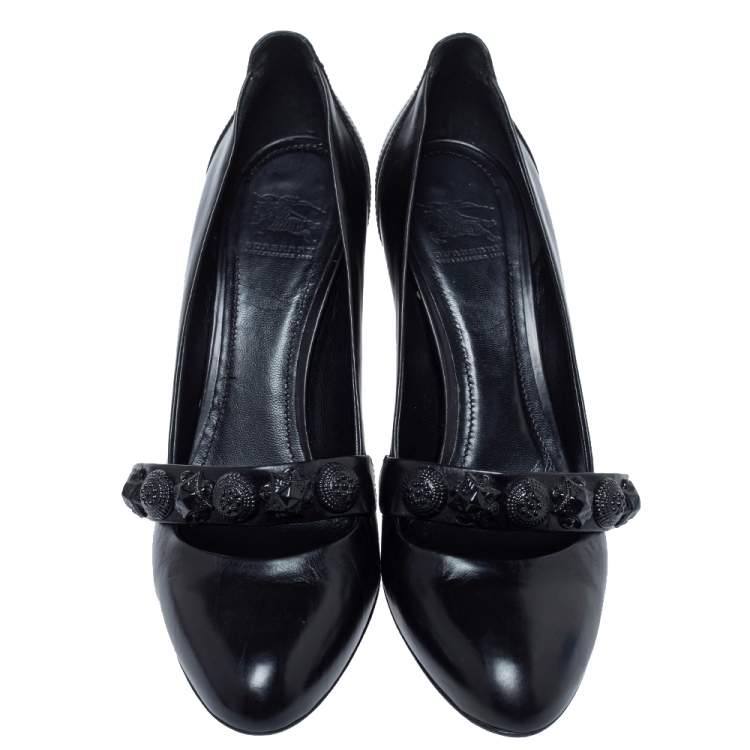 Pre Owned Burberry Black Leather Mary Jane Embellished Pumps Size 41