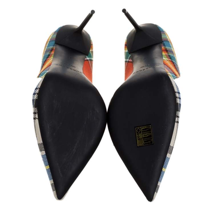 Pre Owned Burberry Multicolor Check Canvas Virna Pointed Toe Pumps Size 40