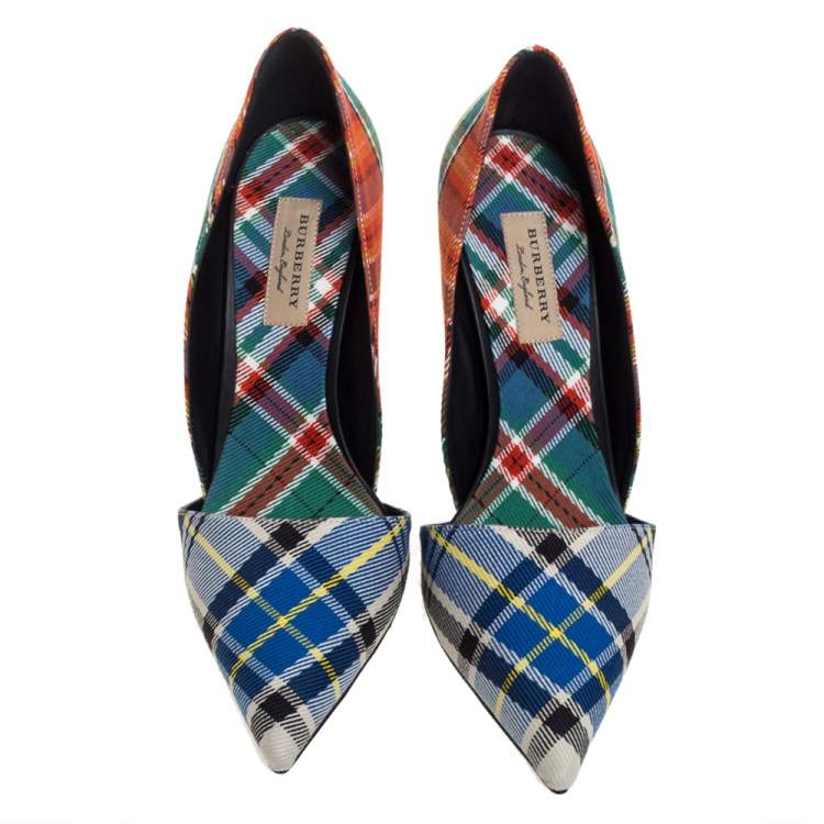 Pre Owned Burberry Multicolor Check Canvas Virna Pointed Toe Pumps Size 40