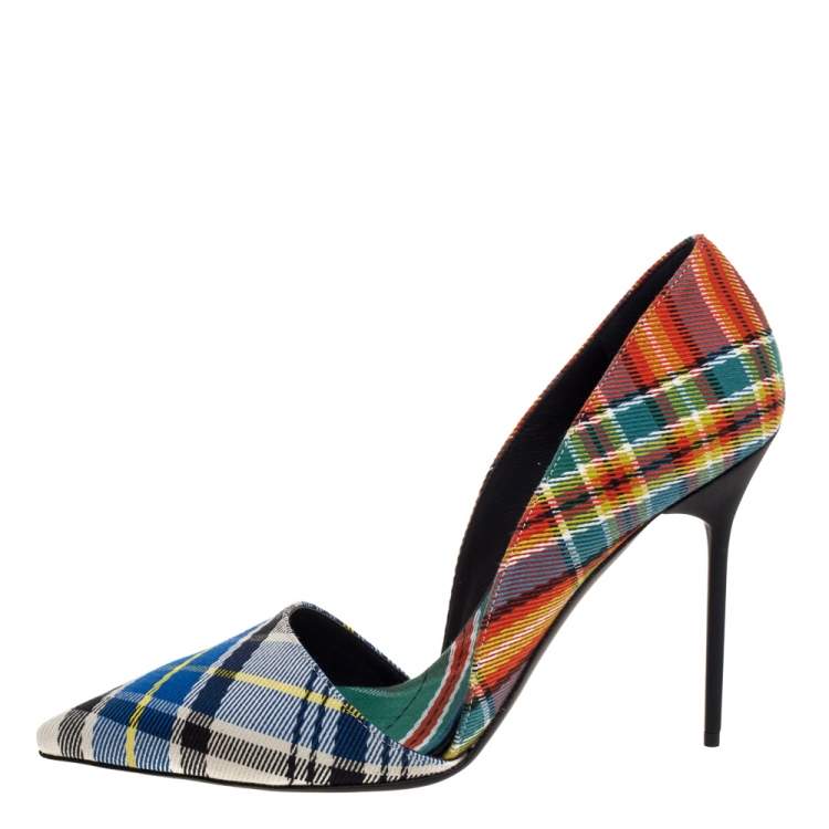 Pre Owned Burberry Multicolor Check Canvas Virna Pointed Toe Pumps Size 40
