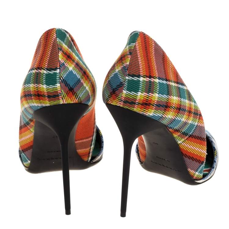 Pre Owned Burberry Multicolor Check Canvas Virna Pointed Toe Pumps Size 40