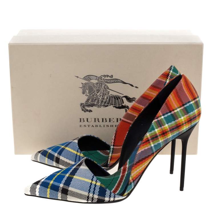 Pre Owned Burberry Multicolor Check Canvas Virna Pointed Toe Pumps Size 40