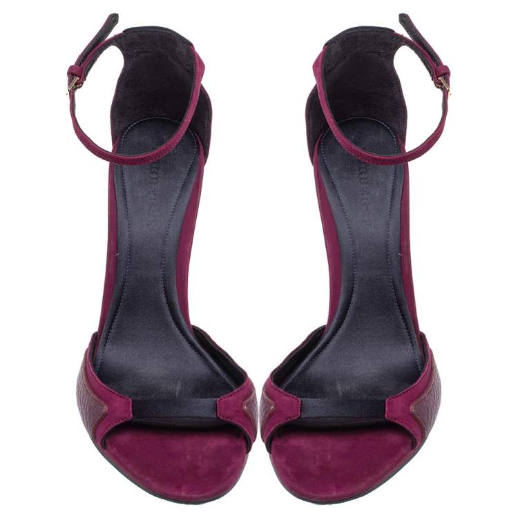 Pre Owned Burberry Purple Satin And Nubuck Ankle Strap Lucite Heel Sandals Size 37