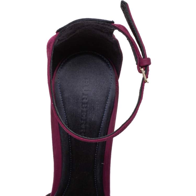Pre Owned Burberry Purple Satin And Nubuck Ankle Strap Lucite Heel Sandals Size 37