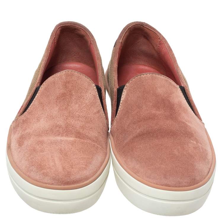 مملوكة مسبقًا Burberry Pink Suede And Check Canvas Gauden Slip On Sneakers Size 36