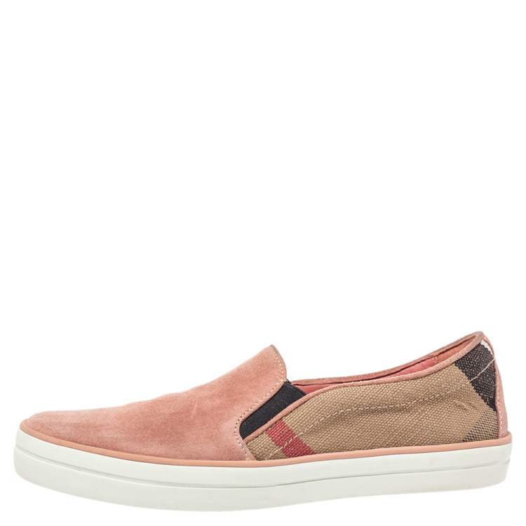 Burberry Pink Suede And Check Canvas Gauden Slip On Sneakers Size 36  Burberry | TLC