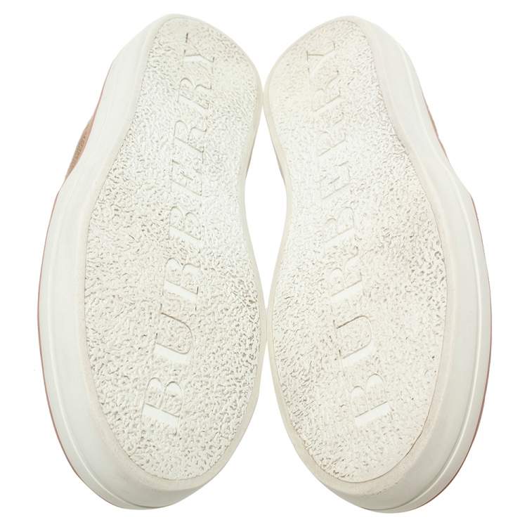 مملوكة مسبقًا Burberry Pink Suede And Check Canvas Gauden Slip On Sneakers Size 36