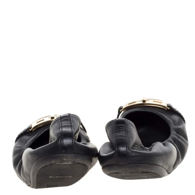 Pre Owned Burberry Beige Coated Canvas And Black Leather Scrunch Ballet Flats Size 39