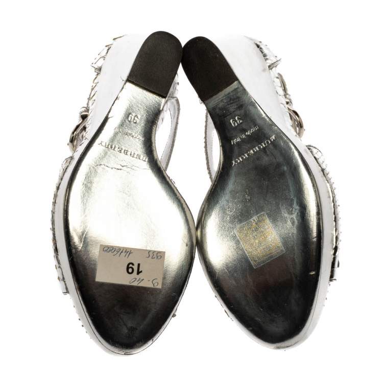 Pre Owned Burberry Silver Python Effect Leather Wedge Platform Sandals Size 39