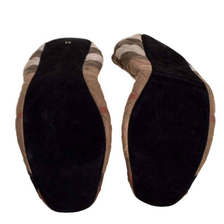 Pre Owned Burberry Beige Canvas And Leather Housecheck Flats Size XL