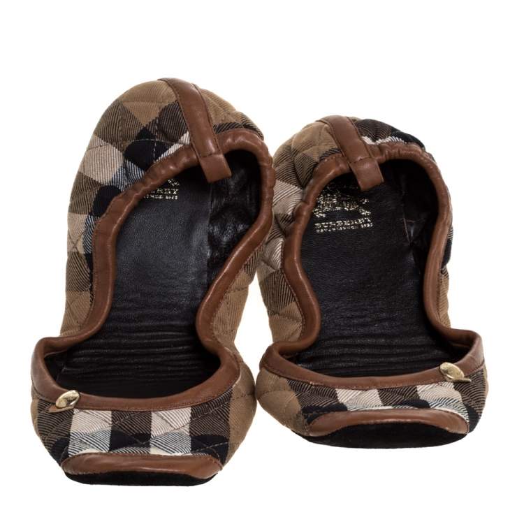 Pre Owned Burberry Beige Canvas And Leather Housecheck Flats Size XL