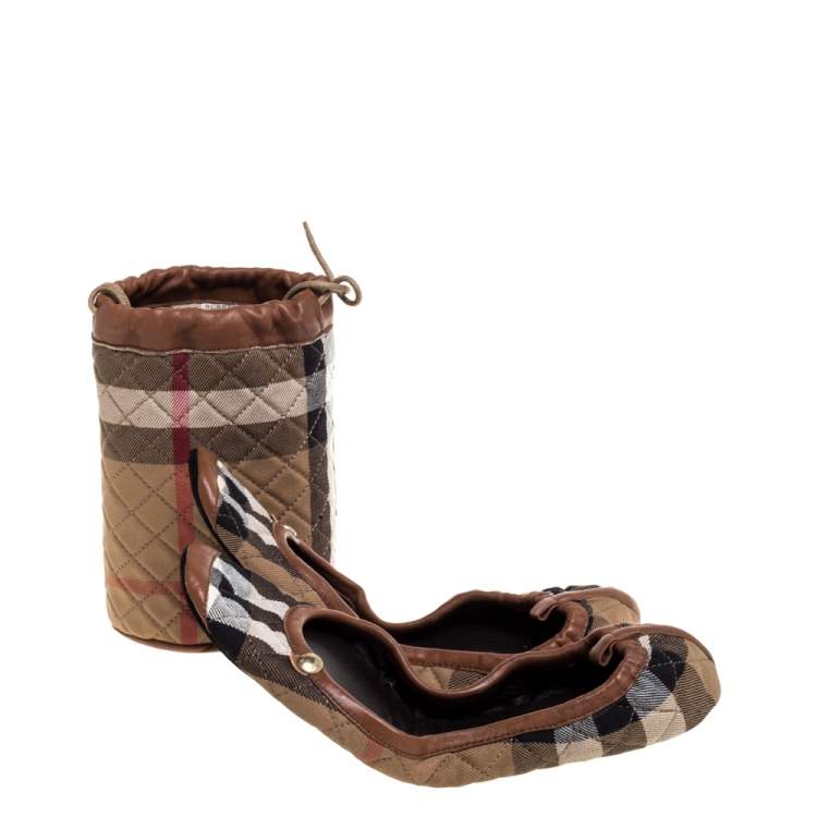 Pre Owned Burberry Beige Canvas And Leather Housecheck Flats Size XL