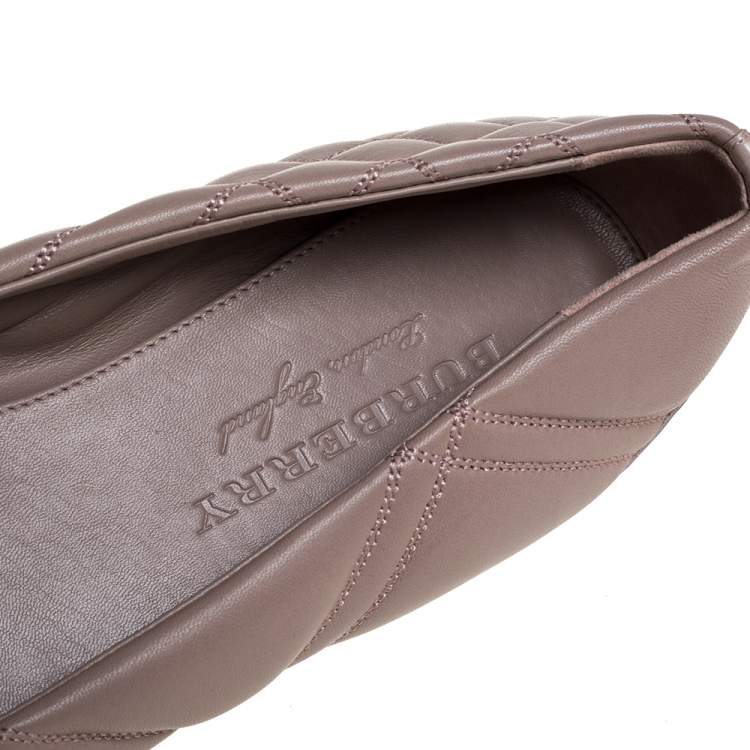 Pre Owned Burberry Pale Pink Quilted Leather Buckle Ballet Flats Size 38