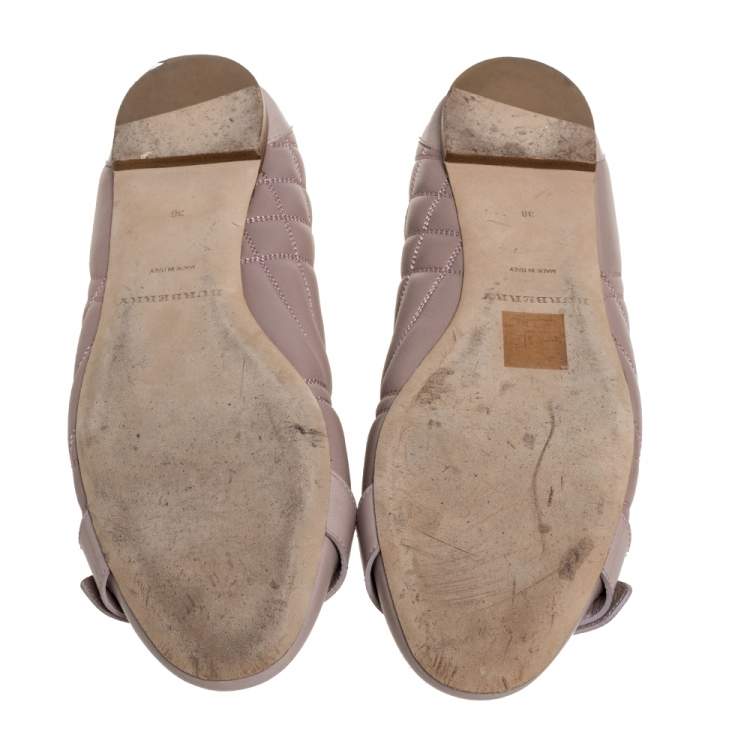 Pre Owned Burberry Pale Pink Quilted Leather Buckle Ballet Flats Size 38