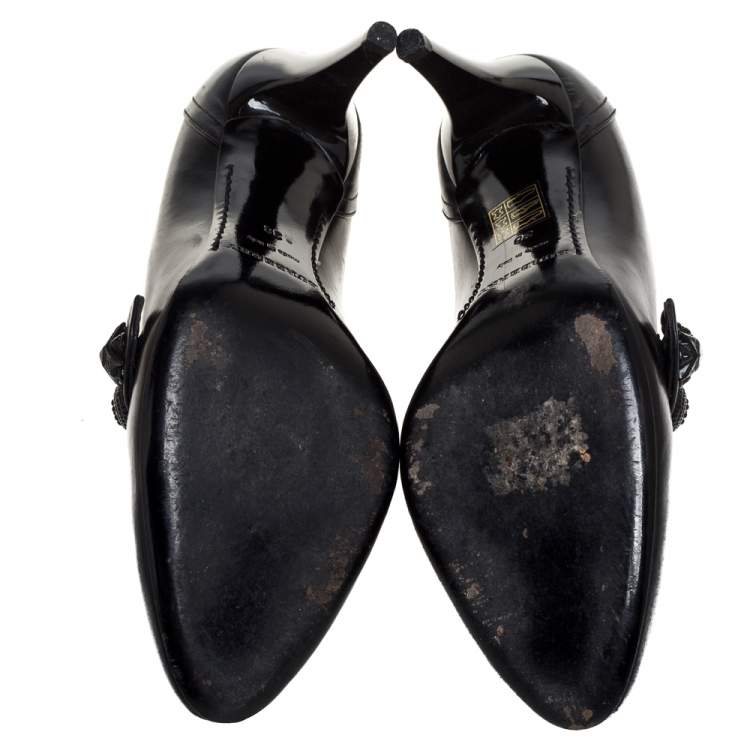 Pre Owned Burberry Black Leather Embellished Mary Jane Pumps Size 38