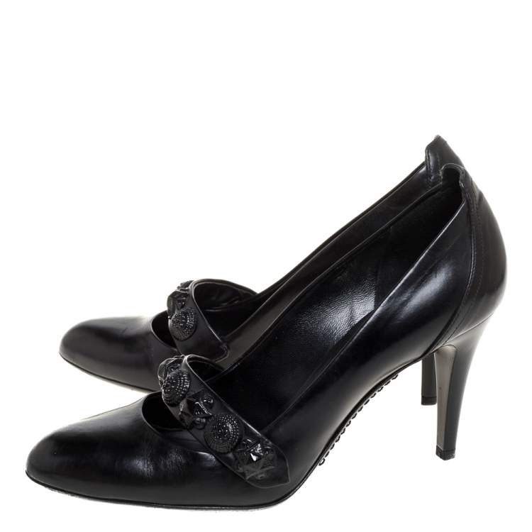 Pre Owned Burberry Black Leather Embellished Mary Jane Pumps Size 38