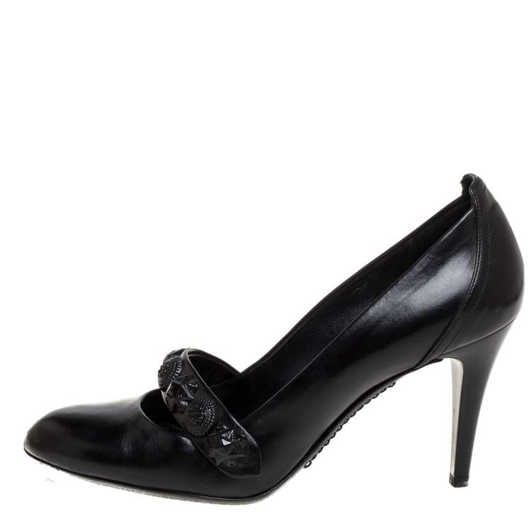 Pre Owned Burberry Black Leather Embellished Mary Jane Pumps Size 38
