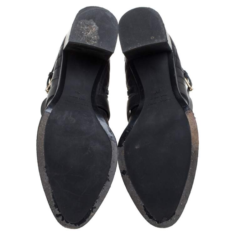 Pre Owned Burberry Black Quilted Leather Buckle Ankle Boots Size 40