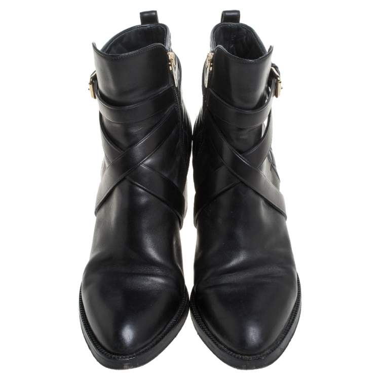 Pre Owned Burberry Black Quilted Leather Buckle Ankle Boots Size 40