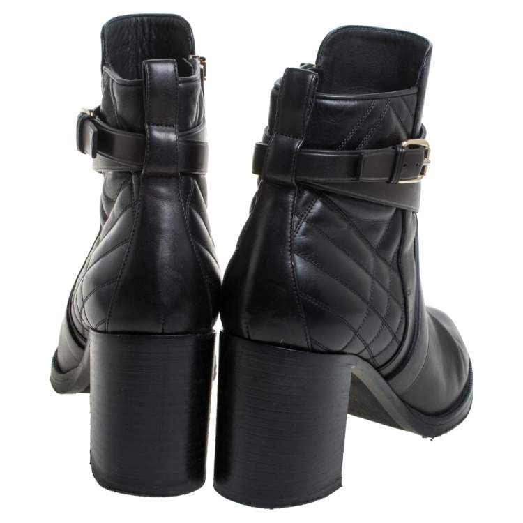 Pre Owned Burberry Black Quilted Leather Buckle Ankle Boots Size 40