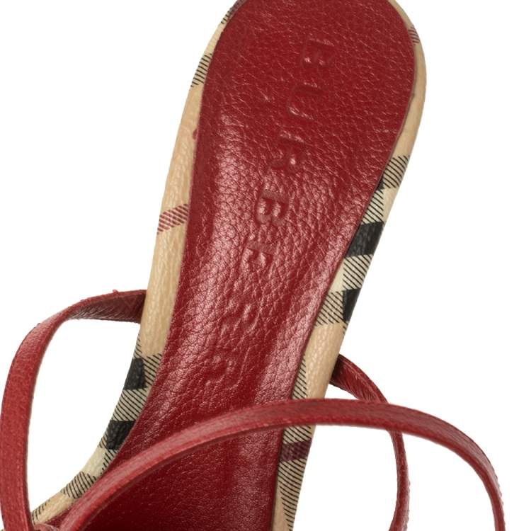 Pre Owned Burberry Red Leather Ankle Strap Sandals Size 40