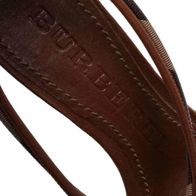 Pre Owned Burberry Brown Leather Smoked Strappy Espadrille Wedge Sandals Size 38