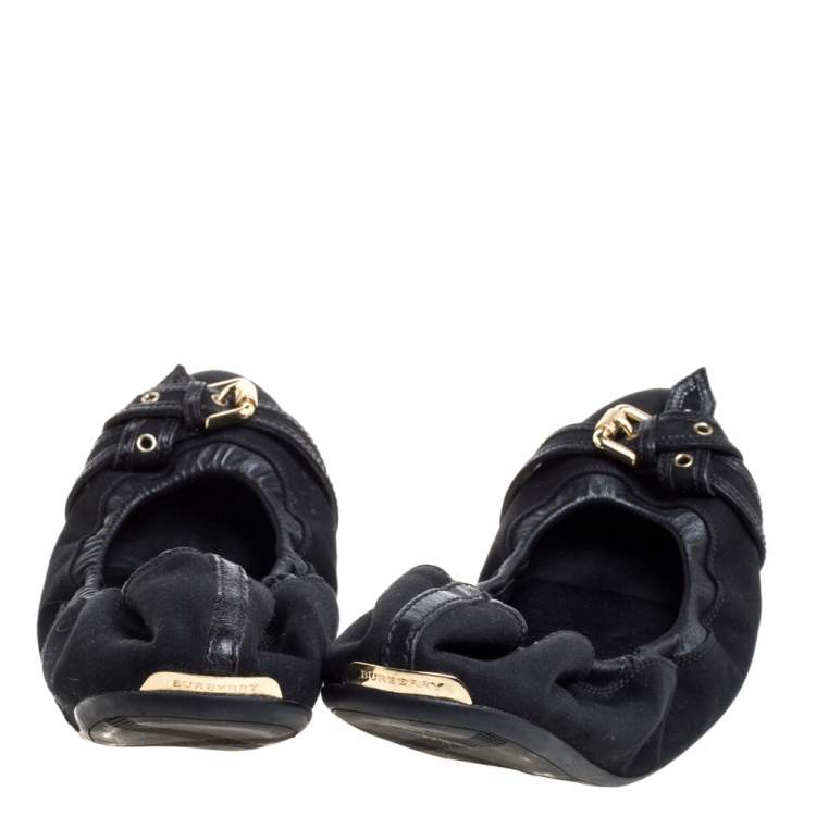 Pre Owned Burberry Black Fabric Thompson Ballerina Flats Size 41