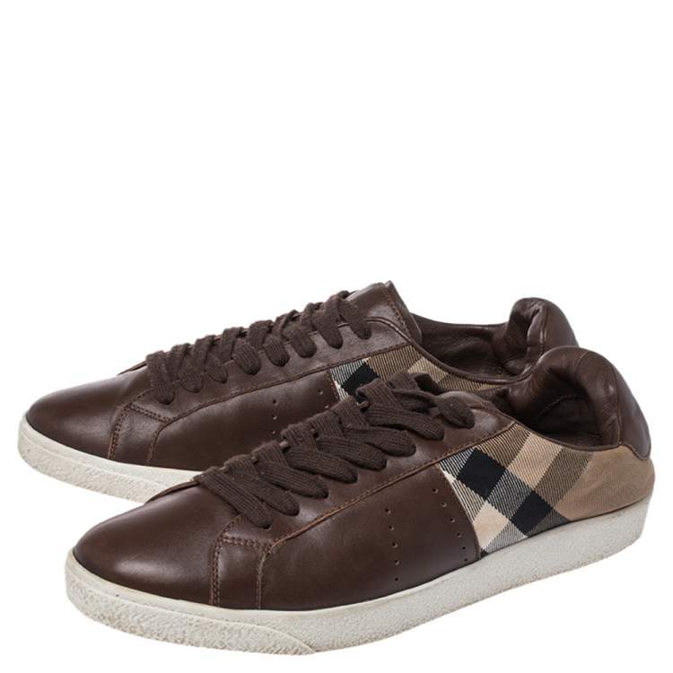 Pre Owned Burberry Brown Canvas And Leather Lace Sneakers Size 43