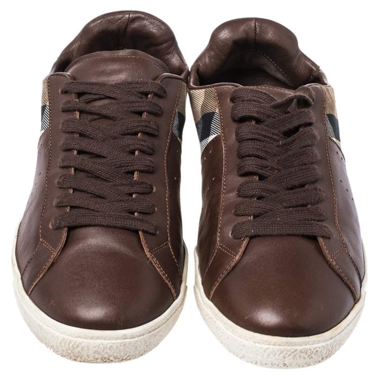 Pre Owned Burberry Brown Canvas And Leather Lace Sneakers Size 43