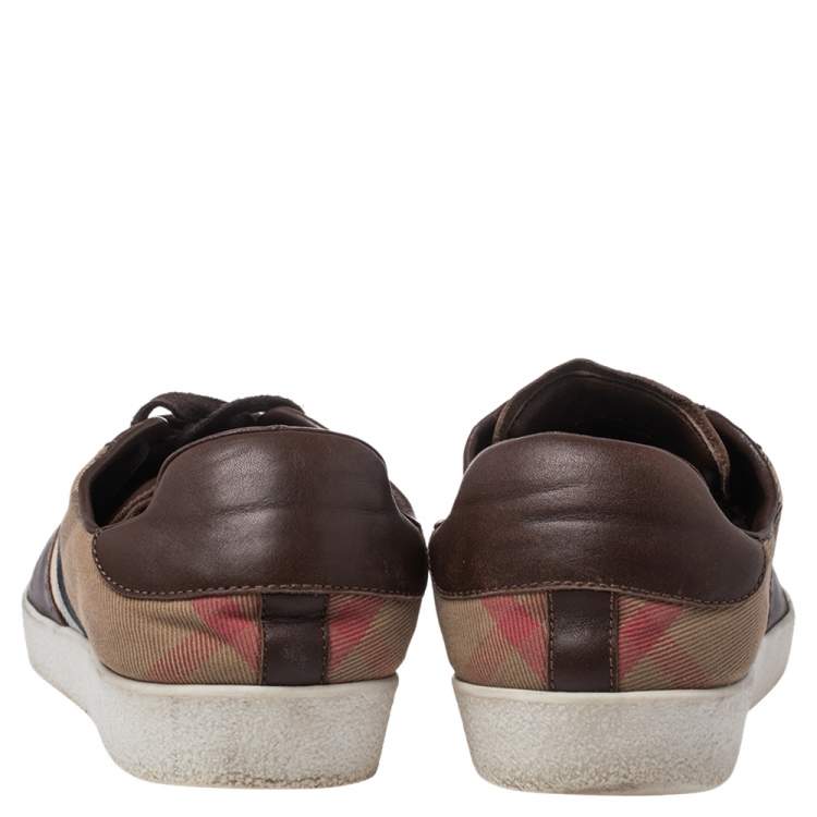 Pre Owned Burberry Brown Canvas And Leather Lace Sneakers Size 43