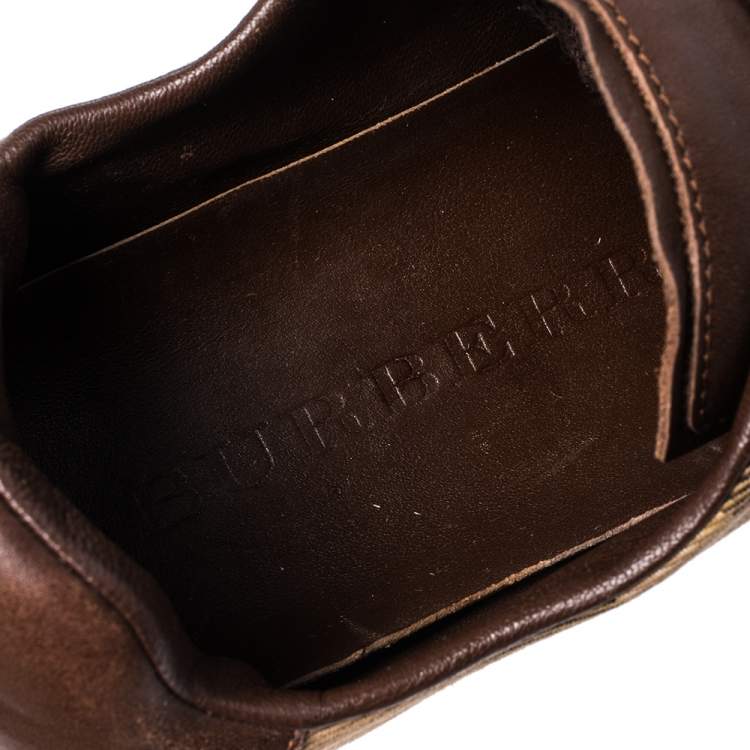 Pre Owned Burberry Brown Canvas And Leather Lace Sneakers Size 43