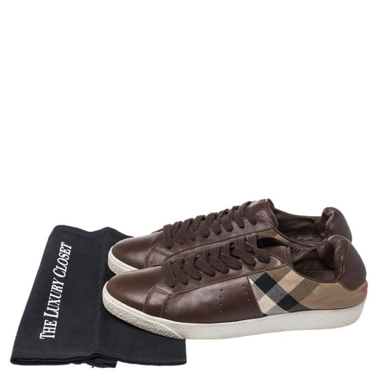 Pre Owned Burberry Brown Canvas And Leather Lace Sneakers Size 43