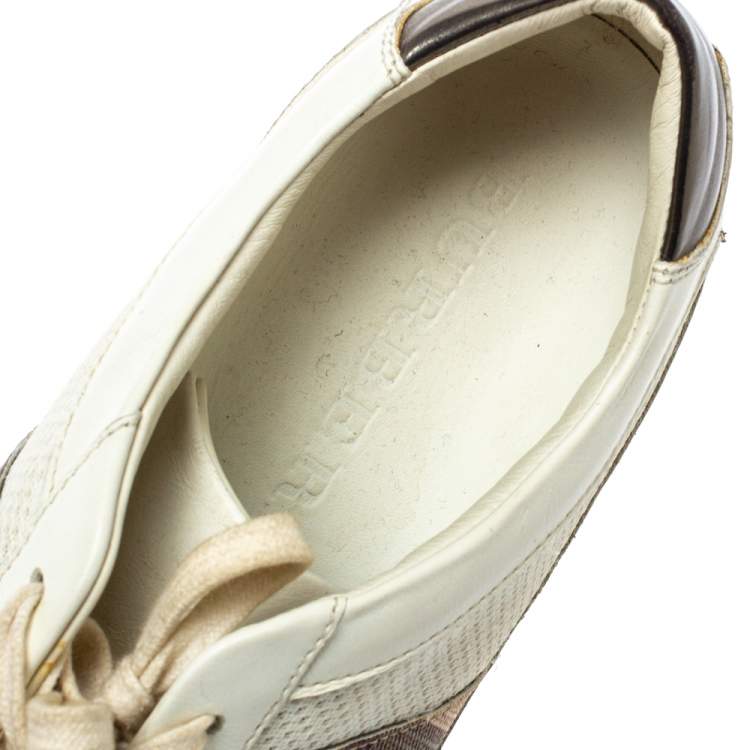 Pre Owned Burberry White Leather and Mesh Low Top Sneakers Size 37