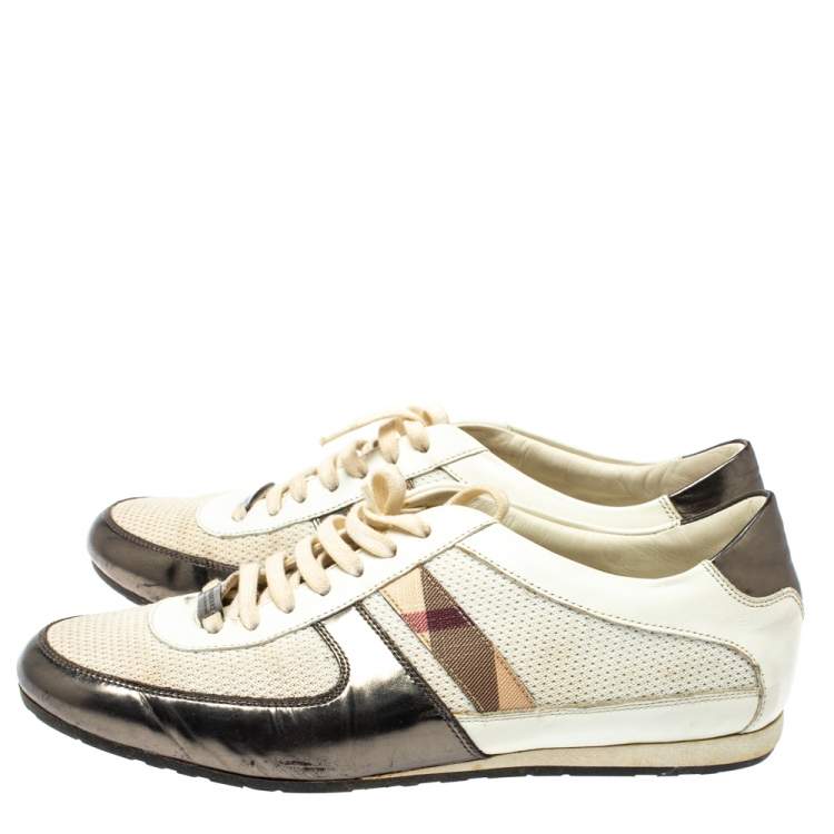 Pre Owned Burberry White Leather and Mesh Low Top Sneakers Size 37