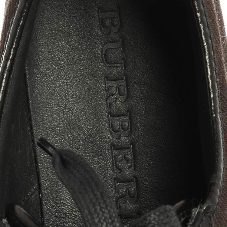 Pre Owned Burberry Black Leather And Check Canvas Low Top Sneakers Size 38