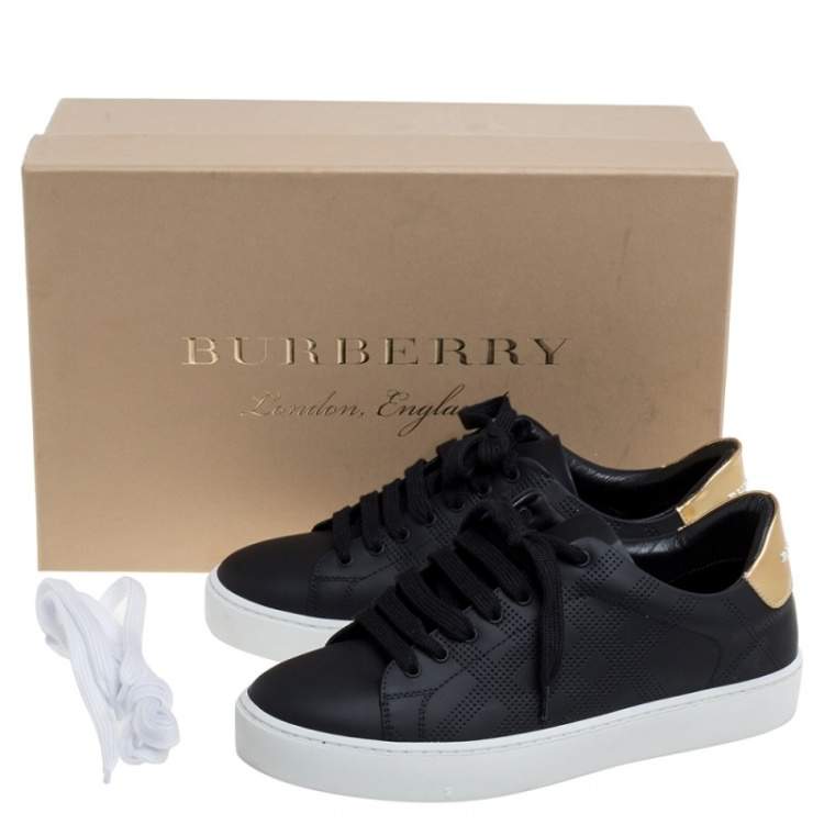 Pre Owned Burberry Black Perforated Check Leather Westford Low Top Sneakers Size 37.5