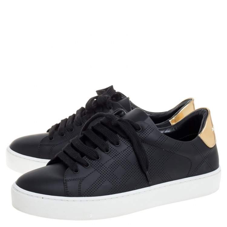 Pre Owned Burberry Black Perforated Check Leather Westford Low Top Sneakers Size 37.5