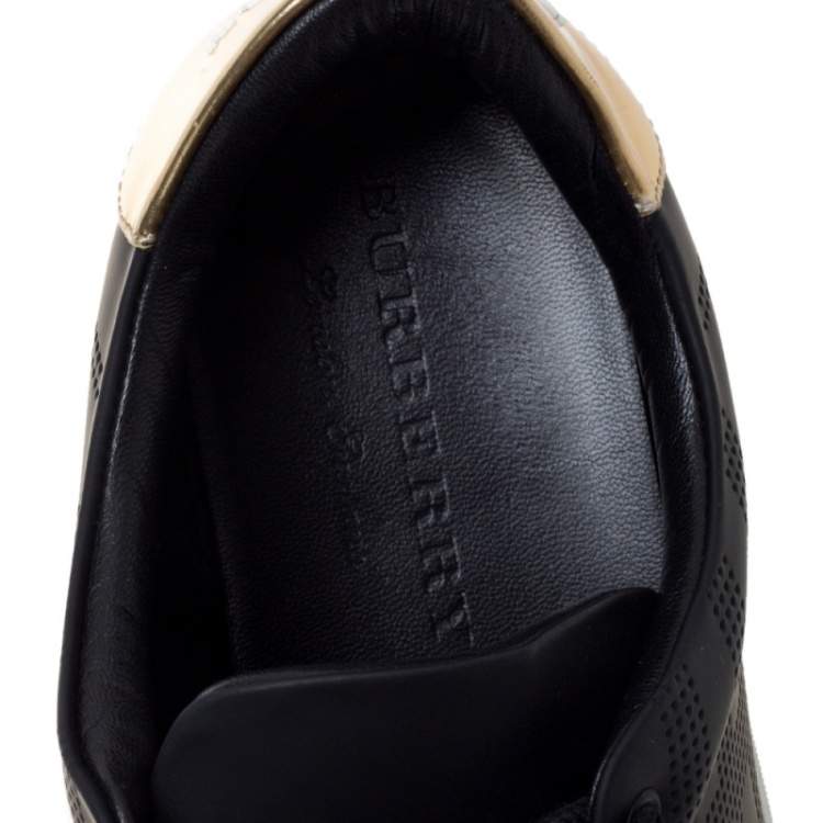 Pre Owned Burberry Black Perforated Check Leather Westford Low Top Sneakers Size 37.5