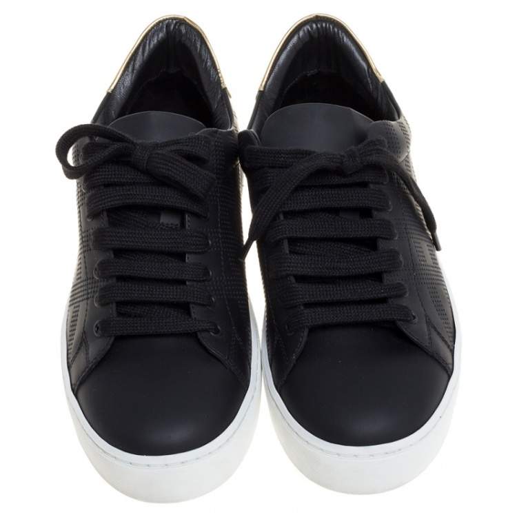 Pre Owned Burberry Black Perforated Check Leather Westford Low Top Sneakers Size 37.5