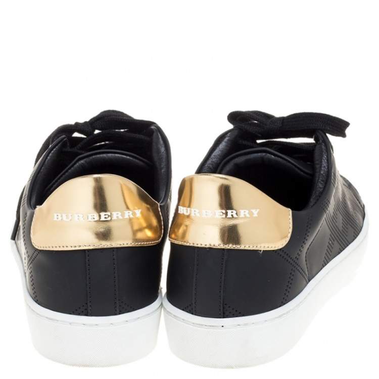 Pre Owned Burberry Black Perforated Check Leather Westford Low Top Sneakers Size 37.5