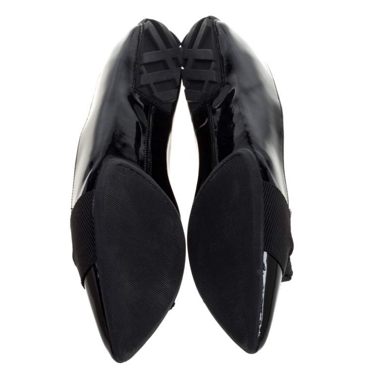 Pre Owned Burberry Black Patent Leather Bow Flats Size 36.5