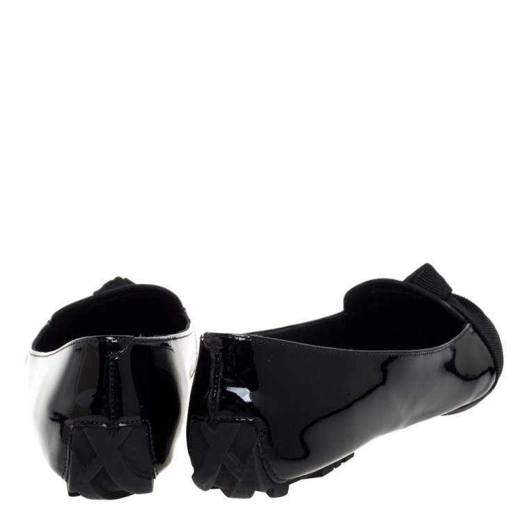 Pre Owned Burberry Black Patent Leather Bow Flats Size 36.5