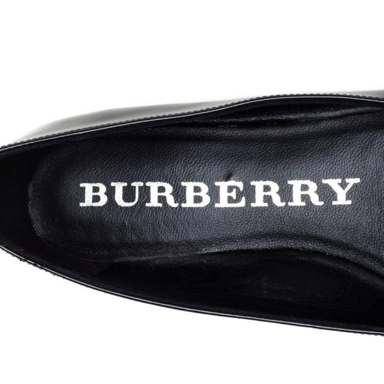 Pre Owned Burberry Black Patent Leather Bow Flats Size 36.5