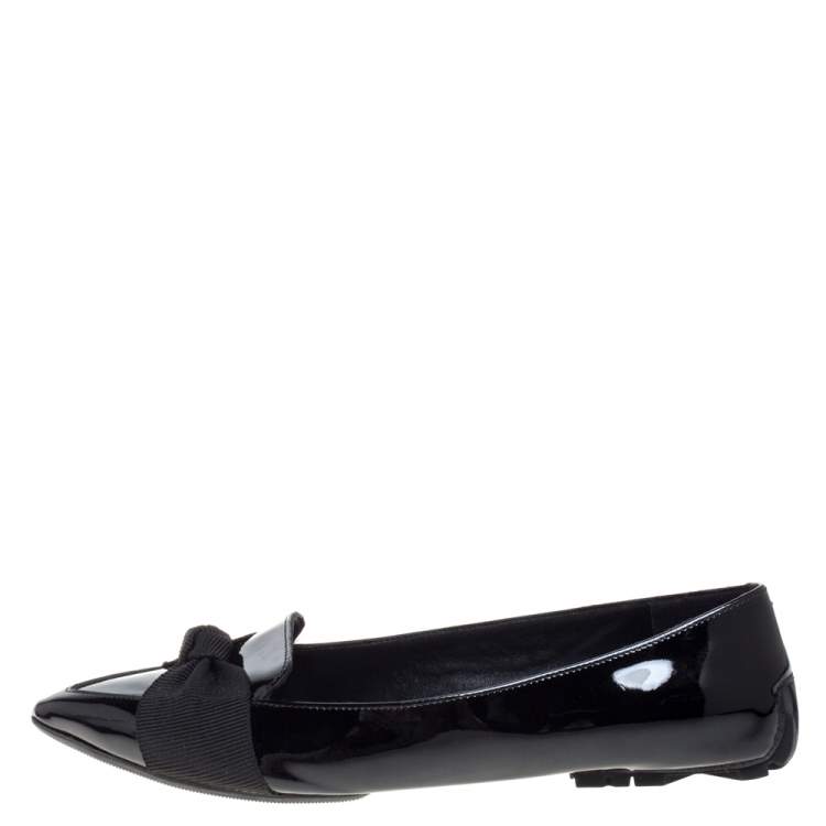 Pre Owned Burberry Black Patent Leather Bow Flats Size 36.5