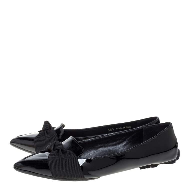 Pre Owned Burberry Black Patent Leather Bow Flats Size 36.5