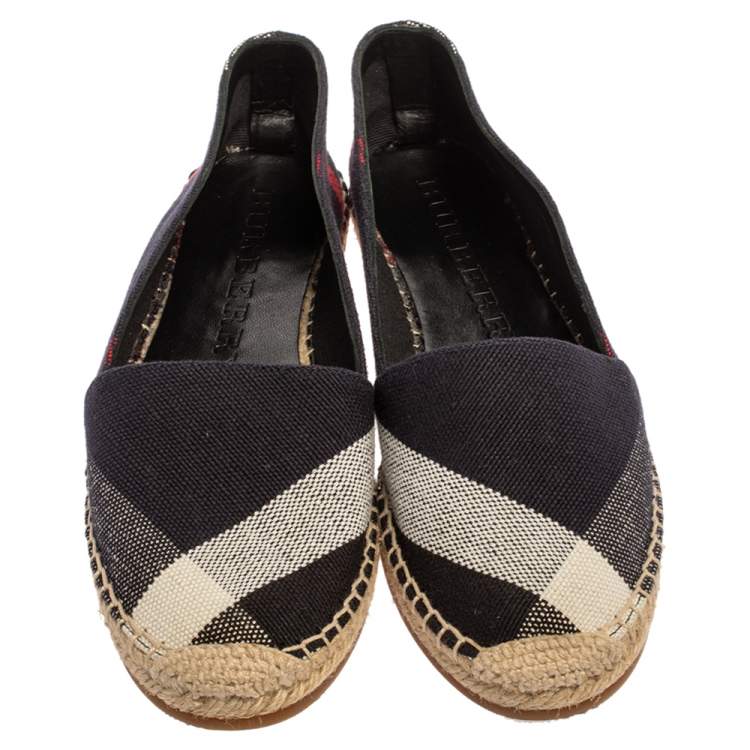 Pre Owned Burberry Navy Blue Nova Check Canvas Espadrilles Size 38