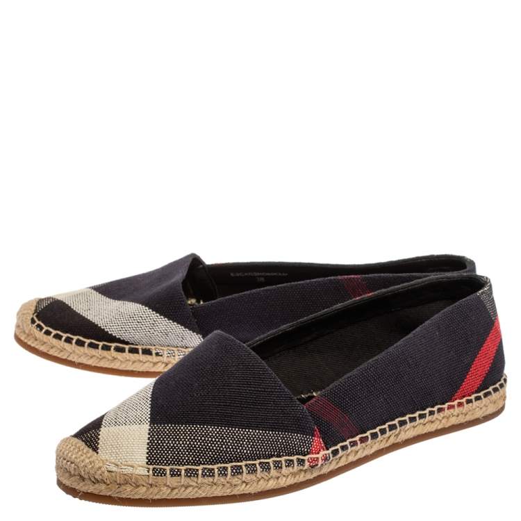 Pre Owned Burberry Navy Blue Nova Check Canvas Espadrilles Size 38