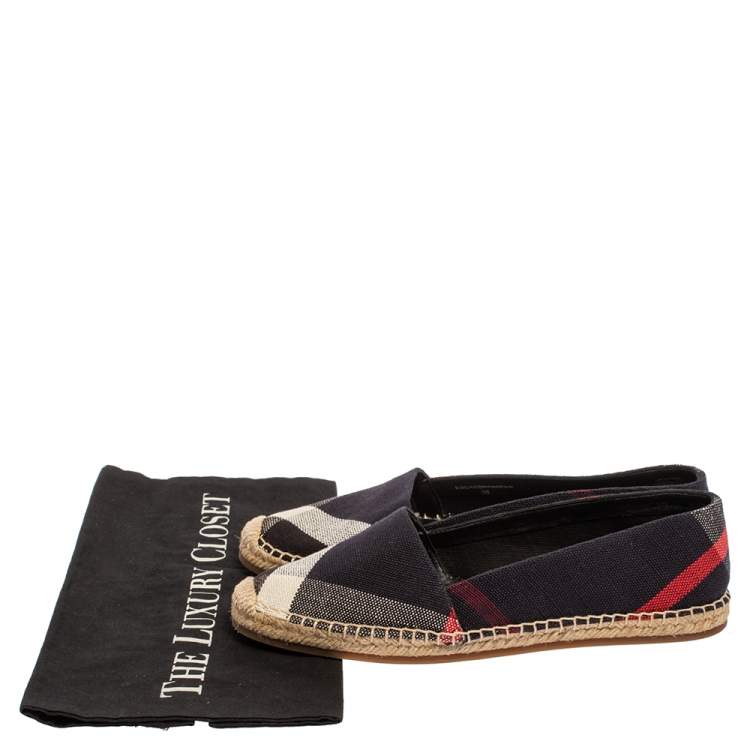 Pre Owned Burberry Navy Blue Nova Check Canvas Espadrilles Size 38